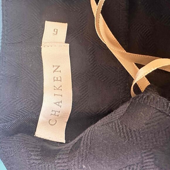 Chaiken Dark Navy Short Puff Sleeves Patterned Casino Wrap Halter Top Size 6 - Picture 9 of 9